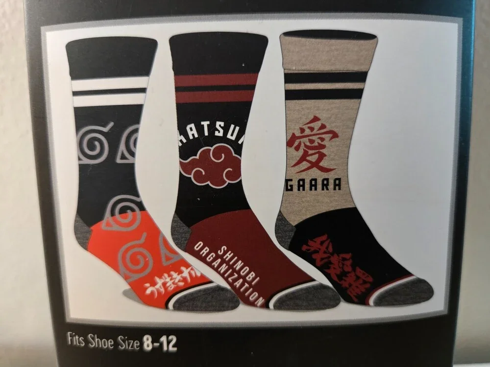 Bioworld Naruto Shippuden Men's Clan Logos 3-Pack Adult Mid-Calf Crew Socks 8-12